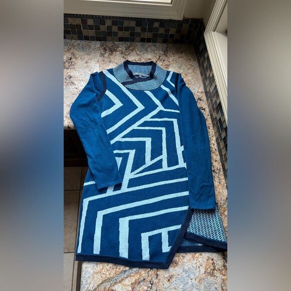 Geometric Blue Sweater Dress - Picture 1 of 8